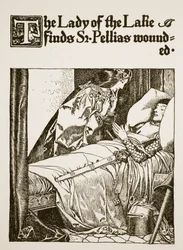 Die Dame vom See findet Sir Pellias verwundet, Illustration aus 
